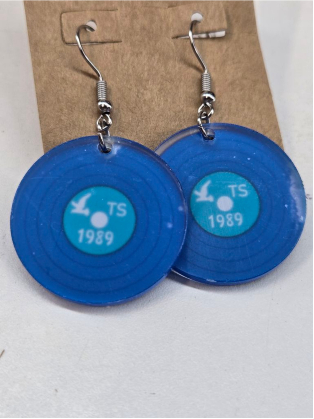 Blue Taylor Swift 1989 Vinyl Record Acrylic Drop Earrings Fishhooks Collectible - Picture 3 of 6